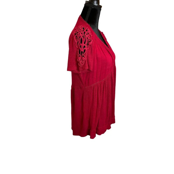 Knox‎ Rose Burgundy Short Sleeve V Neck Top Shirt Lace Large Boho Cottagecore - Picture 3 of 9